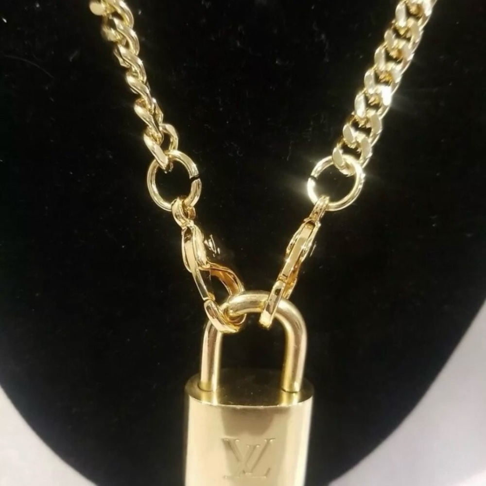 Louis Vuitton Gold Necklace with Padlock Charm